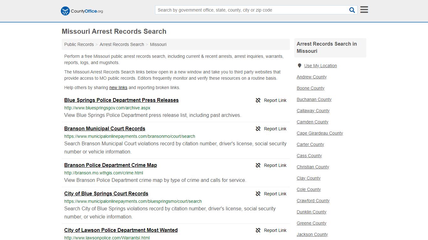 Arrest Records Search - Missouri (Arrests & Mugshots) - County Office